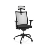 Svart Professionell kontorsstol ASPEN PRO med nätrygg, nackstöd och femhjulig stjärnfot från hjh OFFICE – 360-gradersvy (framifrån 20°)