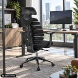 Svart professionell kontorsstol ERGO LINE II PRO med nätrygg och nackstöd från hjh OFFICE (AI-genererad bild)