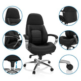 snurrstol BRENTON XXL i svart med kromad fotkorsbas och detaljbilder från hjh OFFICE
