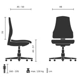 Teknisk ritning av den lyxiga chefsfåtöljen ROVO XL med en maximal belastning på 130 kg från Rovo Chair