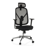 Schwarzer Profi-Bürostuhl RALOO PRO mit Netzrücken und Fußkreuz mit fünf Rollen von hjh OFFICE – 360-Grad-Ansicht (Frontansicht 15°)