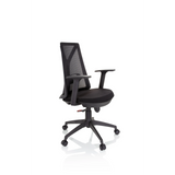 Svart Home Office kontorsstol FALUN BASIC med nätrygg och femhjulig fotkorsbas från hjh OFFICE – 360-gradersvy (snett framifrån 60°)