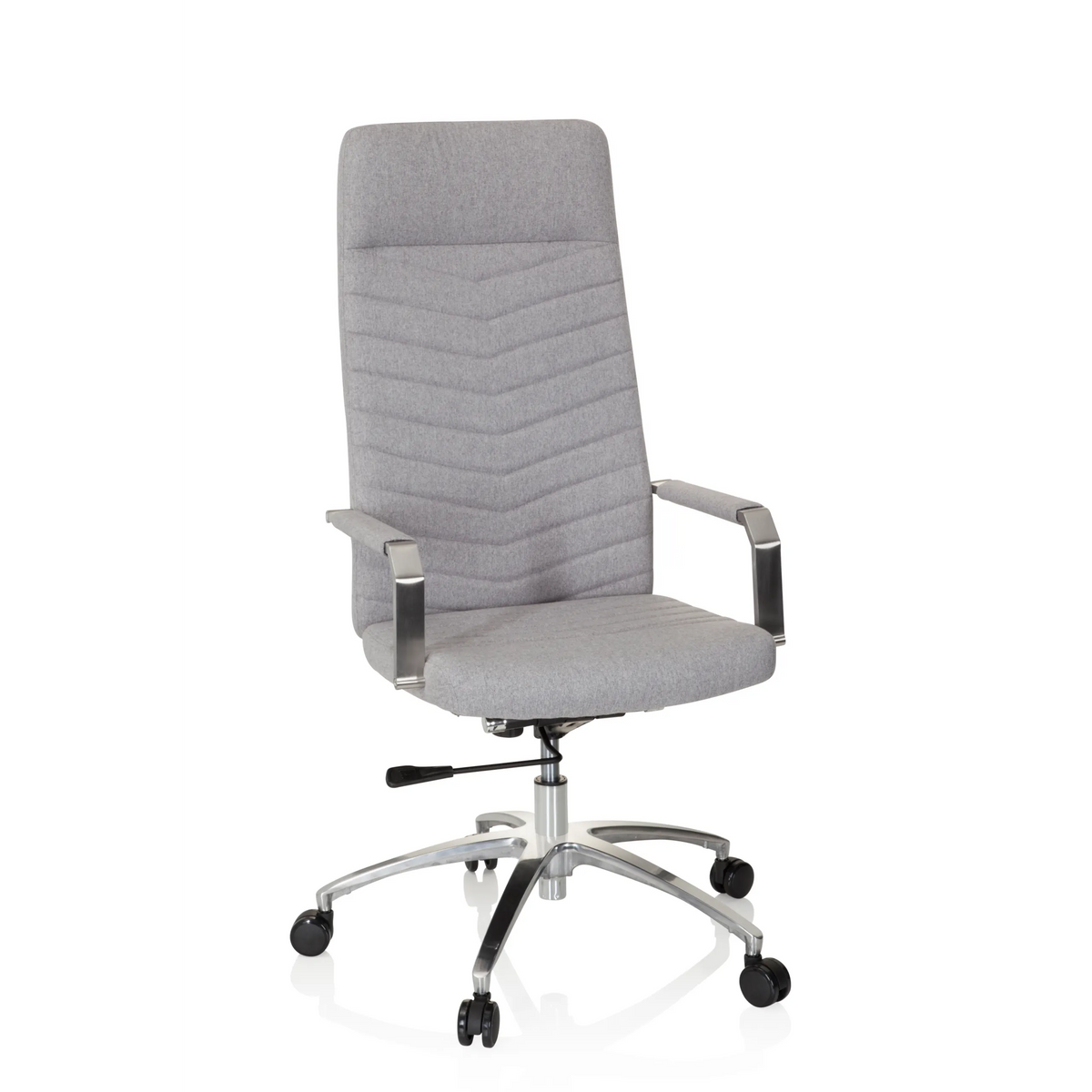 Ljusgrå Home Office kontorsstol SARANTO PLUS med armstöd och femhjulig fotkorsbas från hjh OFFICE – 360-gradersvy (framifrån 20°)