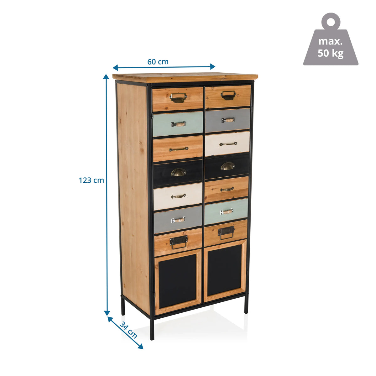 Måttvy av Byrå CONTINENTO HIGH med 123 × 60 cm och en belastningskapacitet på 50 kg från hjh LIVING