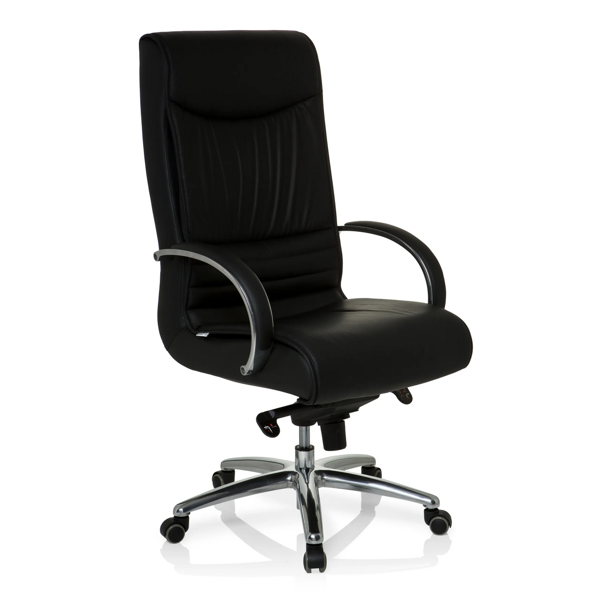 Svart snurrstol XXL F 400 i läder med stjärnfot och fem hjul från hjh OFFICE – 360-gradersvy (snett framifrån 40°)