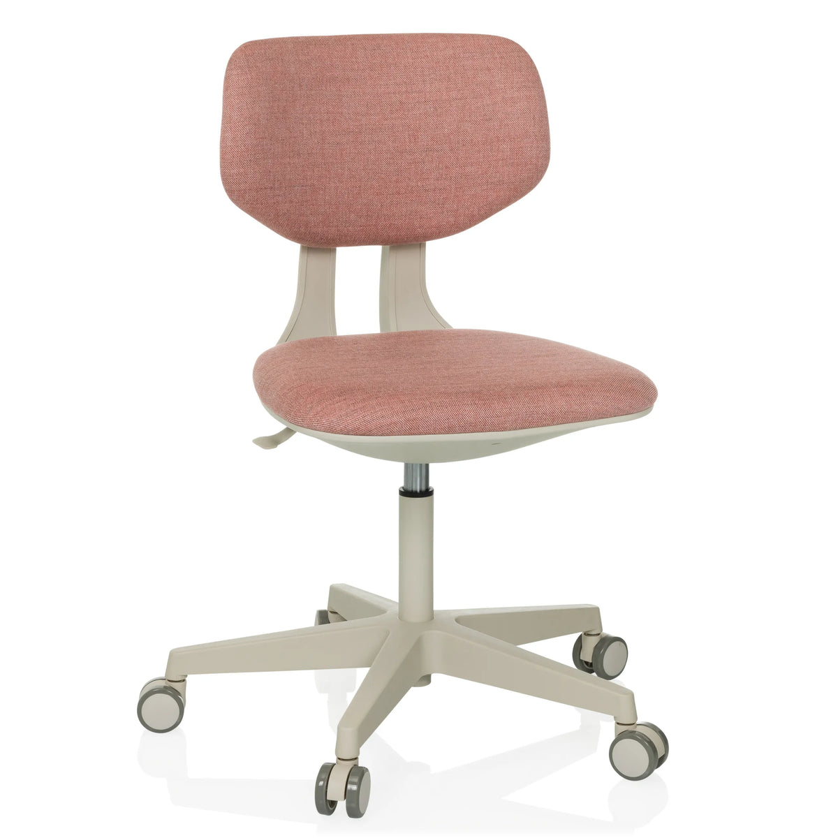 Rosa Snurrstol för barn KID CLASSIC med stoppad sits och femhjulig bas från hjh OFFICE – 360-gradersvy (framifrån 15°)