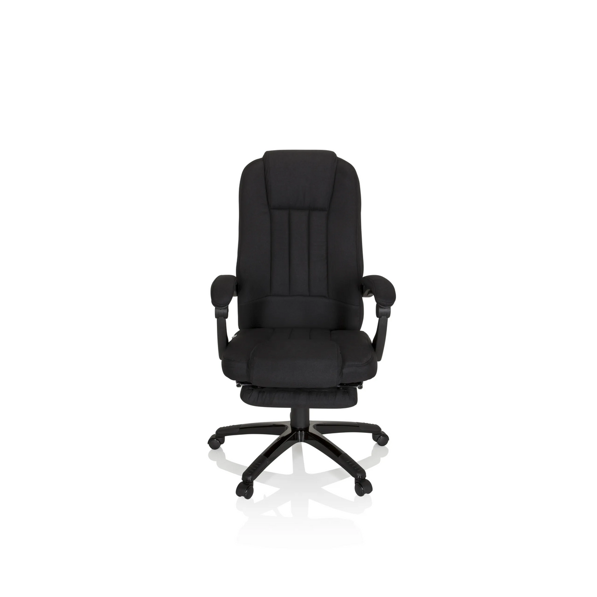 Svart Home Office chefsfåtölj RELAX CL190 med armstöd och femhjulig fotkorsbas från MyBuero – 360-gradersvy (framifrån 0°)