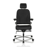 Svart XXL snurrstol 24 HOURS F i läder med nackstöd och femhjulig stjärnfot från hjh OFFICE – 360-gradersvy (framifrån 0°)