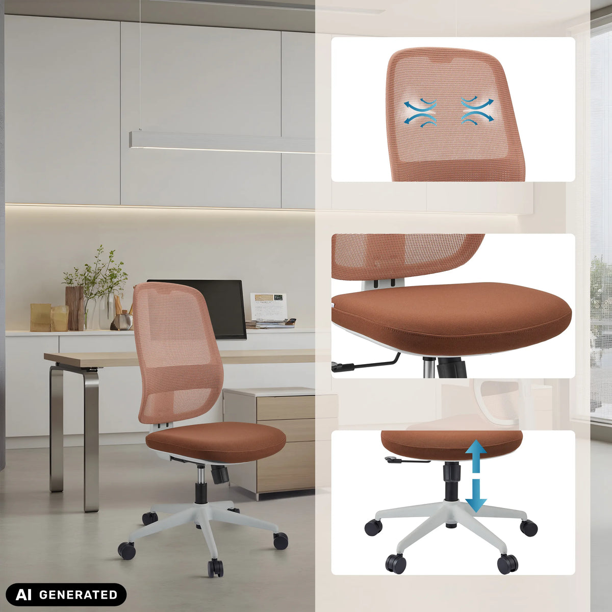 Professionell kontorsstol Minoro W i vitt och brunt med detaljer av ryggstöd och sitthöjd från hjh OFFICE (AI-genererad bild)