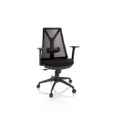Schwarzer Homeoffice-Bürostuhl FALUN BASIC mit Netzrücken und Fußkreuz mit fünf Rollen von hjh OFFICE – 360-Grad-Ansicht (Frontansicht 20°)