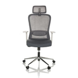 Grå Home Office kontorsstol BELAIA W med nätrygg, nackstöd och femhjulig fotkorsbas från hjh OFFICE – 360-gradersvy (framifrån 0°)