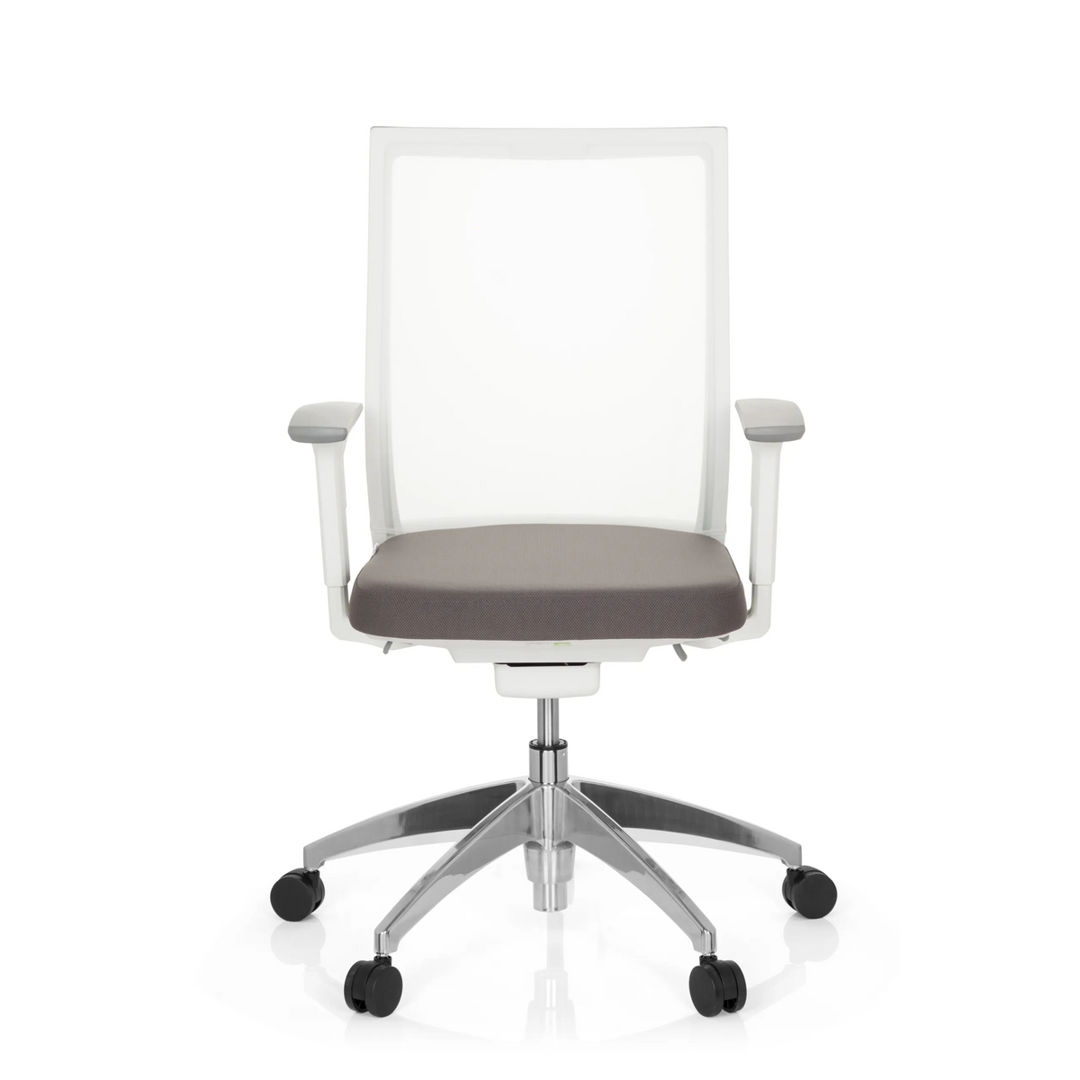 Gråvit Professionell kontorsstol ASPEN WHITE med nätrygg och femhjulig fotkorsbas från hjh OFFICE – 360-gradersvy (framifrån 0°)