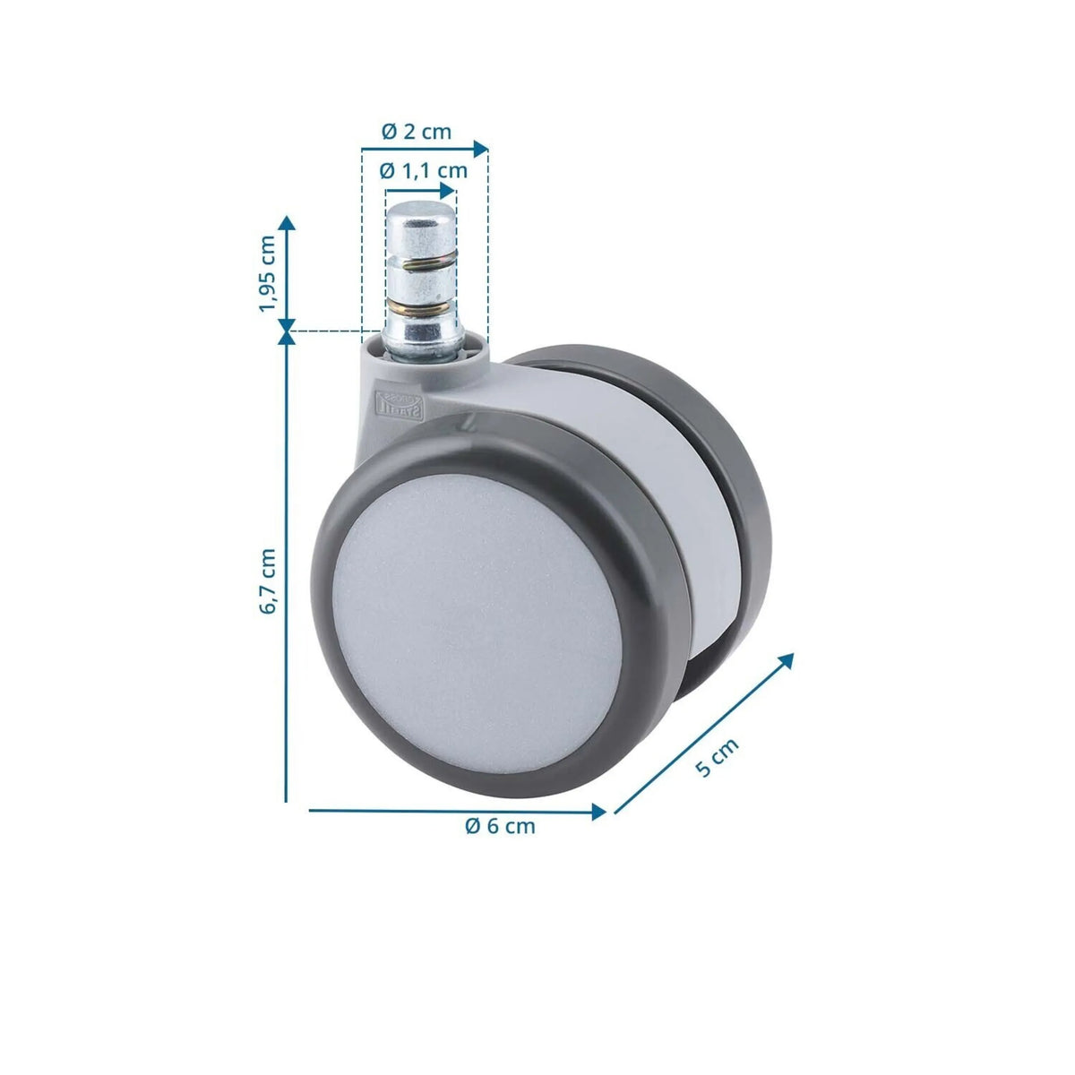 Måttritning av 5x ROLO MOVE 60 11mm/60mm Stol på hjul med en diameter på 6 cm och en höjd på 6,7 cm från hjh OFFICE