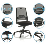 Professionell kontorsstol PORTO ECO I i svart med mesh-ryggstöd, justerbar sitthöjd och hjul från hjh OFFICE