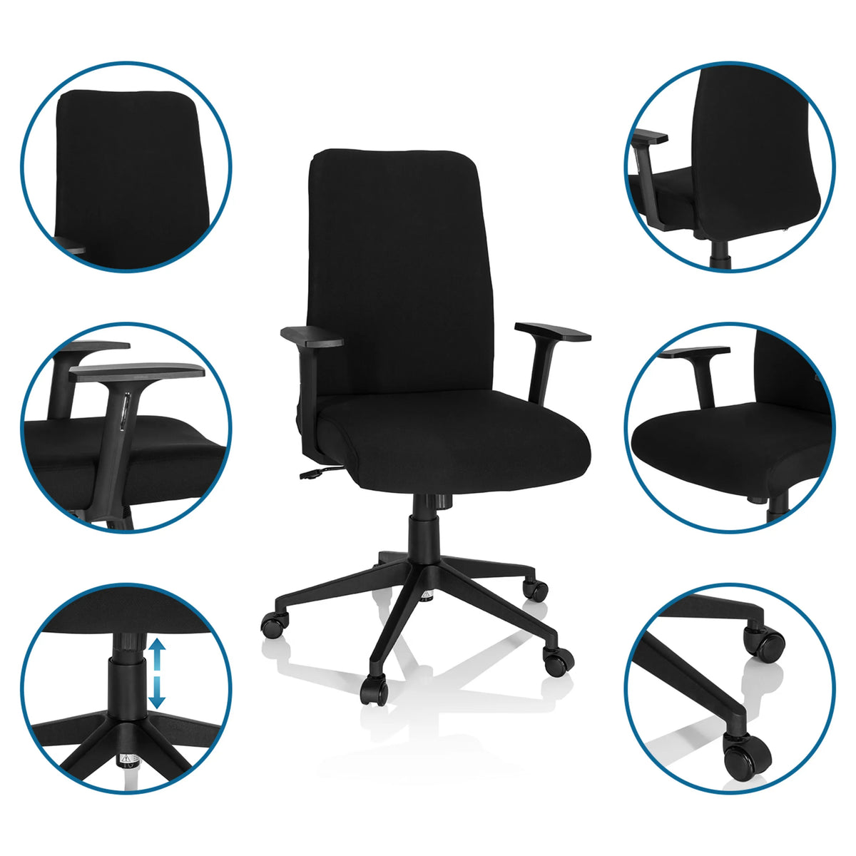 Svart Home Office kontorsstol COSIO I med armstöd, hjul och gaslift från hjh OFFICE