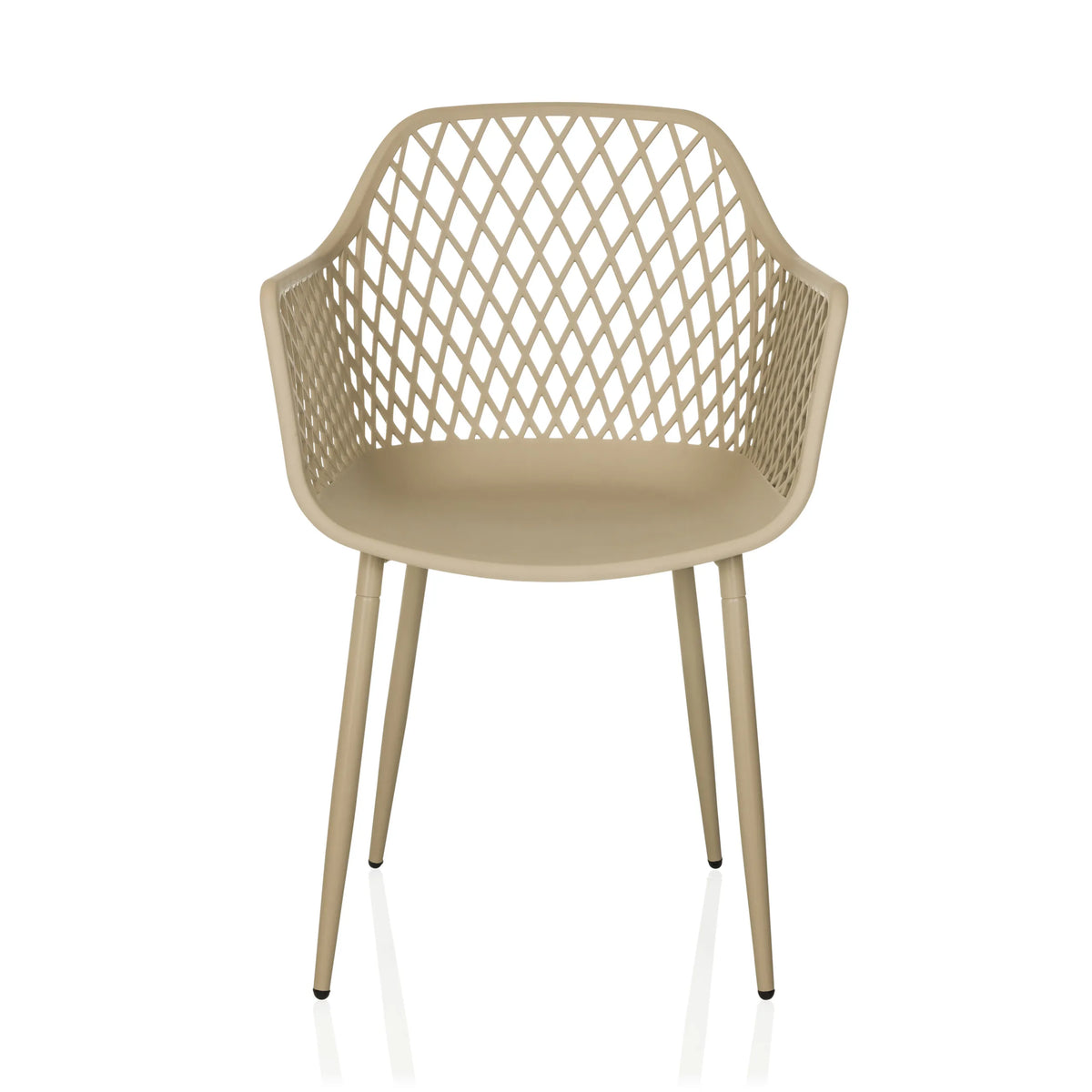 Beige utomhusstol BEGIO L med nätrygg och fyra ben från hjh LIVING – 360-gradersvy (framifrån 0°)