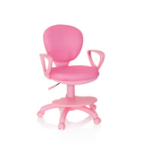 Rosa Snurrstol för barn KID COLOUR med armstöd och femhjulig fotkorsbas från hjh OFFICE – 360-gradersvy (framifrån 20°)