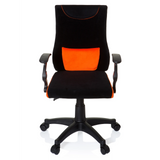 Svart-orange Snurrstol för barn KIDDY PRO AL med ländkudde och femhjulig fotkorsbas från hjh OFFICE – 360-gradersvy (framifrån 0°)