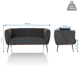 Måttskiss av loungesoffa HAYRIVER med en bredd på 140 cm och ett djup på 73 cm från hjh LIVING