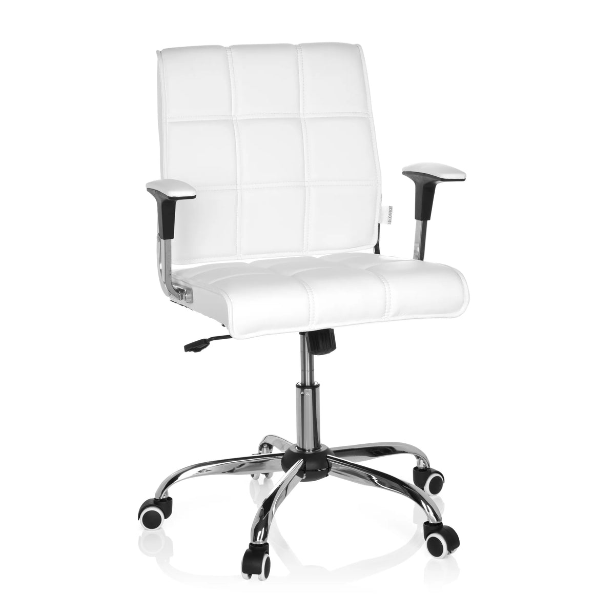 Vit Home Office kontorsstol ERNESTO med quiltad stoppning och femhjulig fotkorsbas från hjh OFFICE – 360-gradersvy (framifrån 20°)