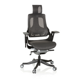 Gråsvart Professionell kontorsstol SPEKTRE BLACK med nätrygg och femhjulig fotkorsbas från hjh OFFICE – 360-gradersvy (framifrån 20°)