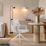 Beige Tavaro matstol med vit stjärnfot från hjh LIVING (AI-genererad bild)