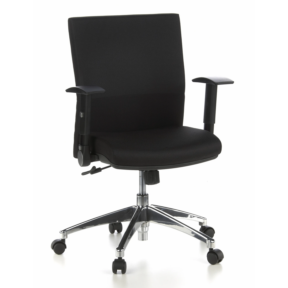 Svart Professionell kontorsstol LAGUNA PRO med armstöd och femhjulig fotkorsbas från hjh OFFICE – 360-gradersvy (framifrån 20°)