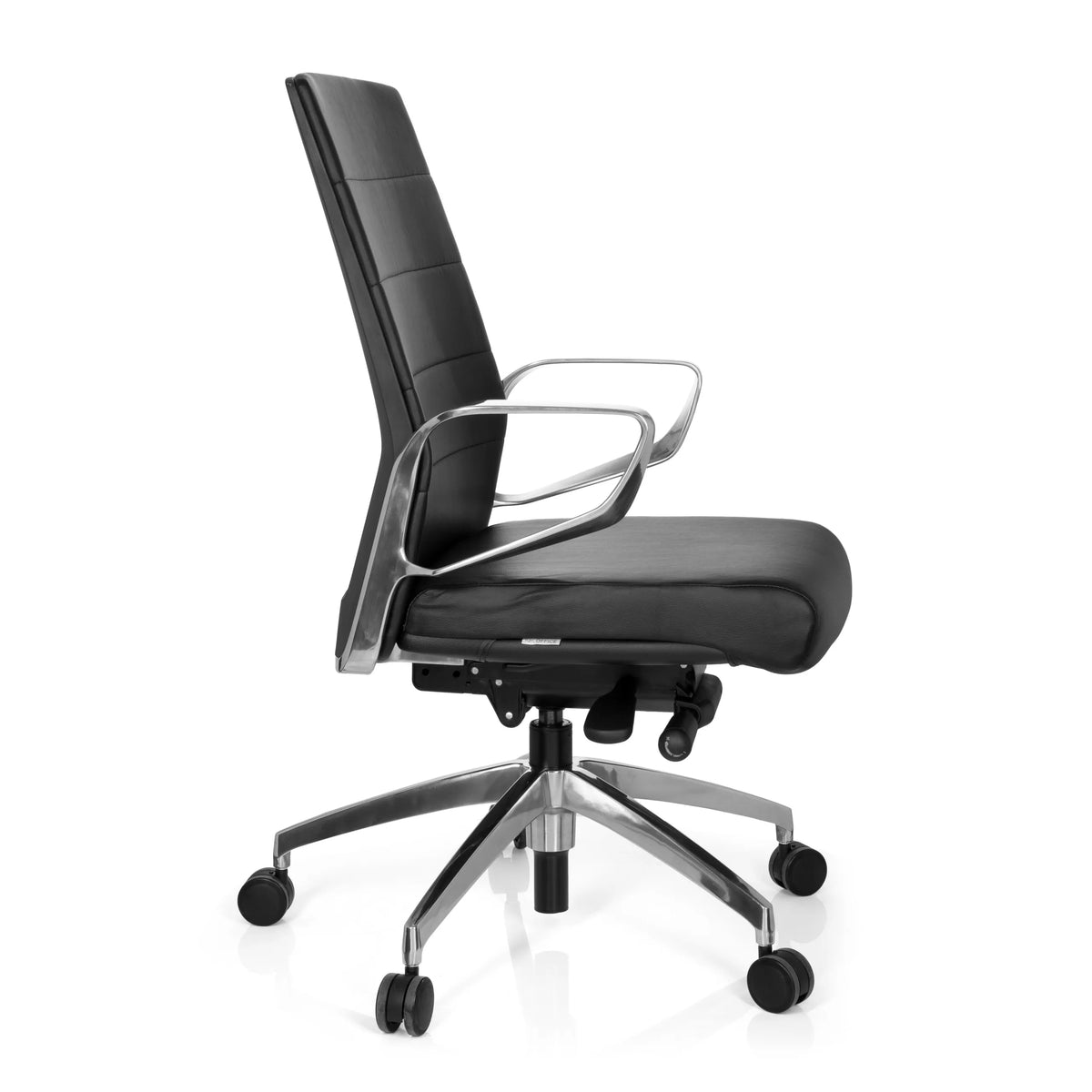 Svart Professionell kontorsstol PROVIDER med quiltad vaddering och femhjulig stjärnfot från hjh OFFICE – 360-gradersvy (sidoprofil 80°)