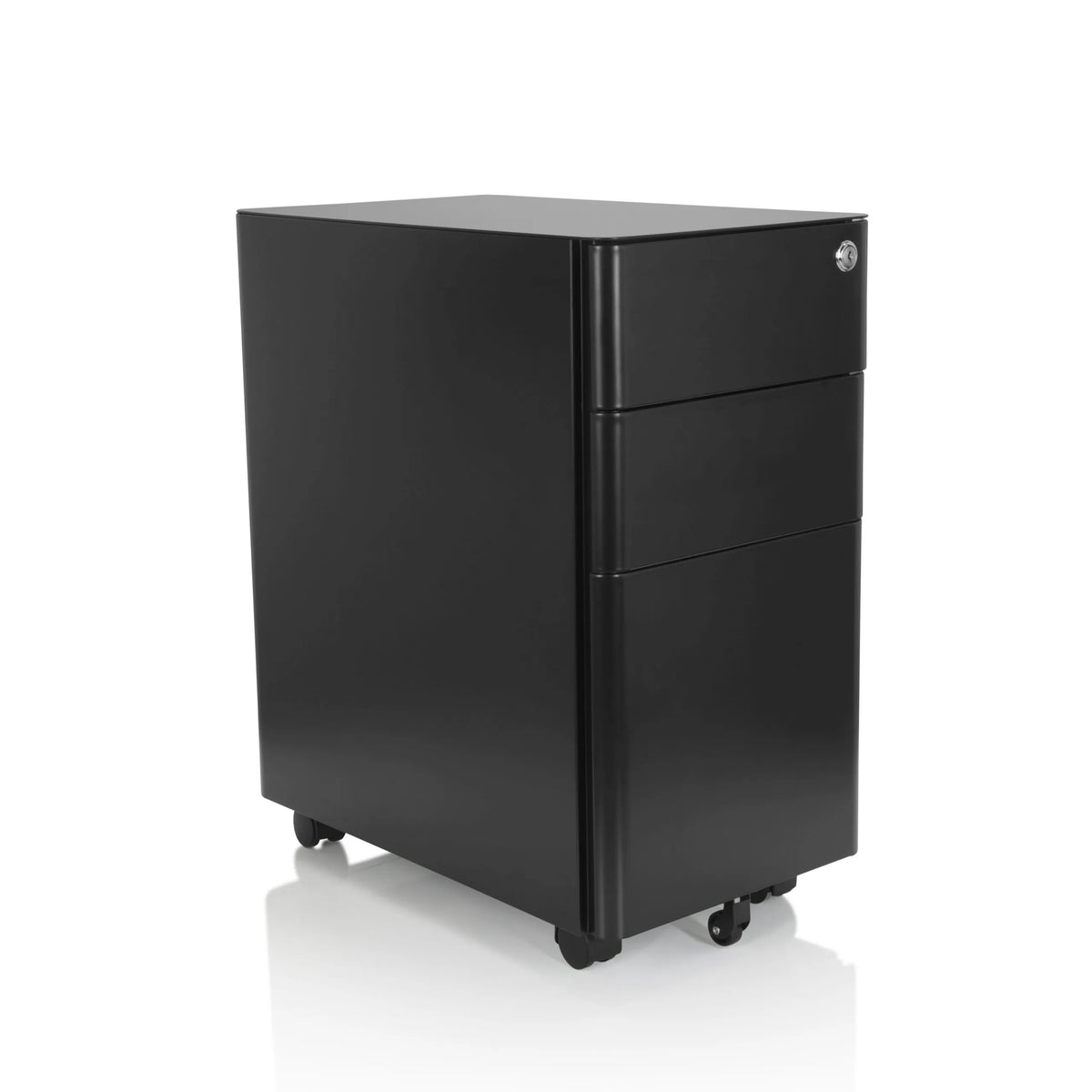 Svart rullcontainer COLOR I i metall med tre lådor och fyra hjul från hjh OFFICE – 360-gradersvy (snett framifrån 40°)