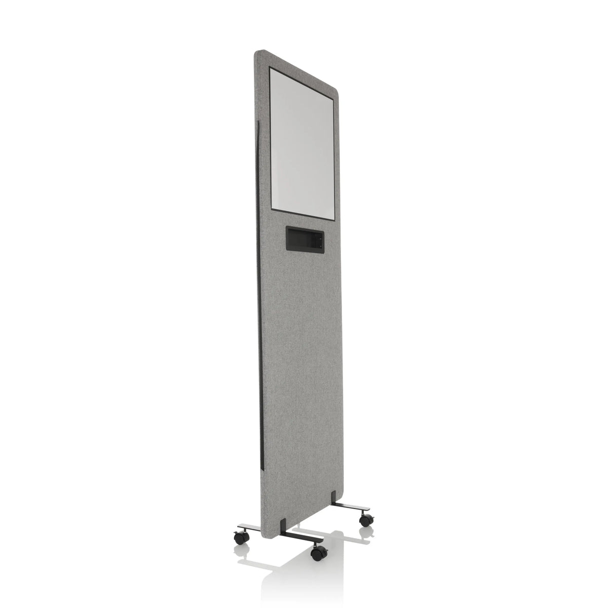 Ljusgrå skärmvägg FLEXMIUT WB med integrerad whiteboard och hjul från hjh OFFICE – 360-gradersvy (snett framifrån 60°)
