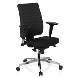 Svart Professionell kontorsstol PRO-TEC 350 med armstöd och silverfärgad femstjärnig fotkorsbas med hjul från hjh OFFICE – 360-gradersvy (snett framifrån 40°)