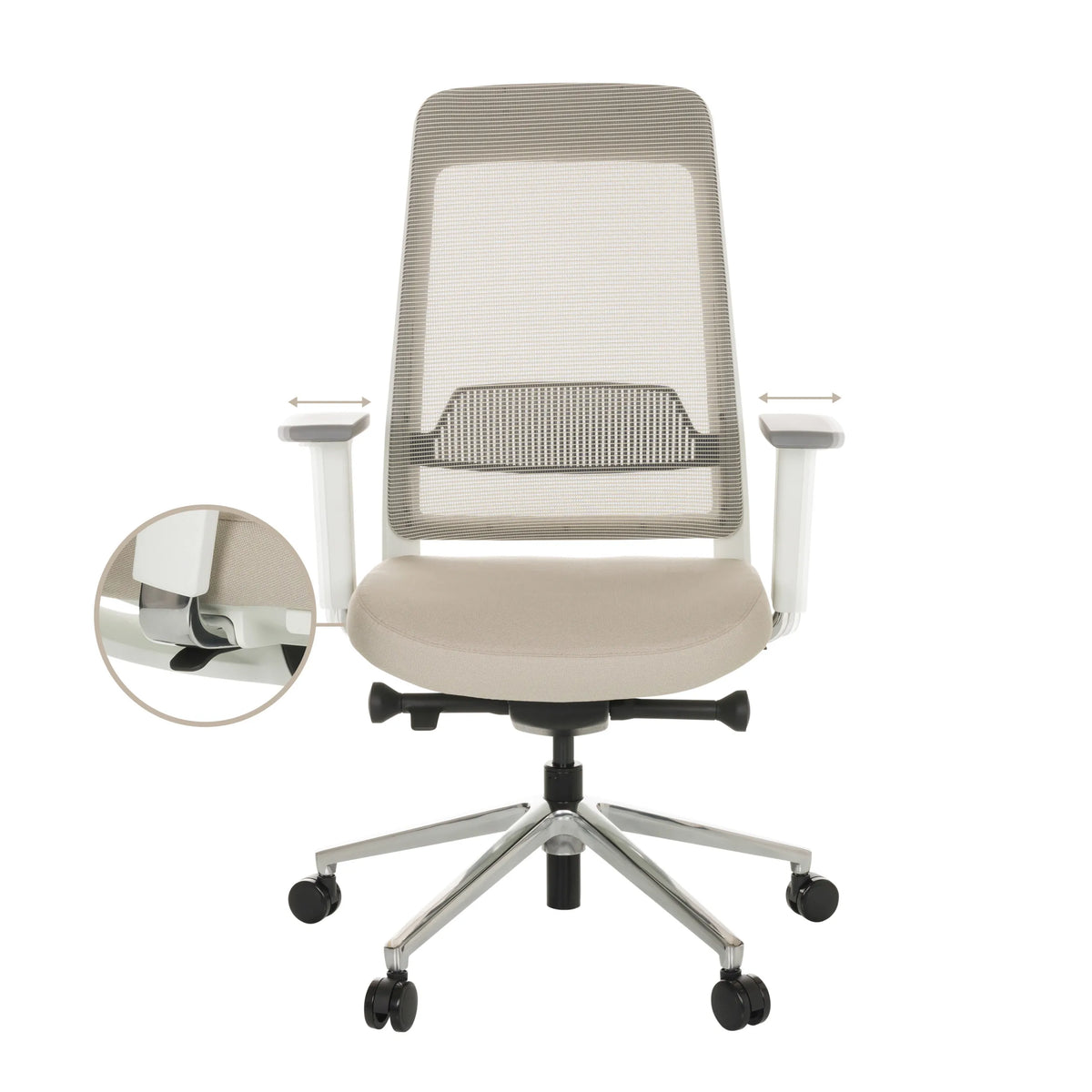 Sidledsjusterbara armstöd på Professionell kontorsstol CHIARO T2 WHITE i beige-grå från hjh OFFICE
