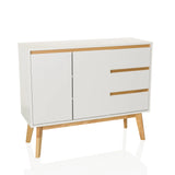 Weißes Sideboard TAROLO I mit drei Schubladen, zwei Türen und Holzbeinen von hjh LIVING – 360-Grad-Ansicht (Frontansicht 15°)