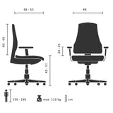 Teknisk ritning av Professionell kontorsstol P91 AL.G3 med en maximal belastningskapacitet på 110 kg från Topstar