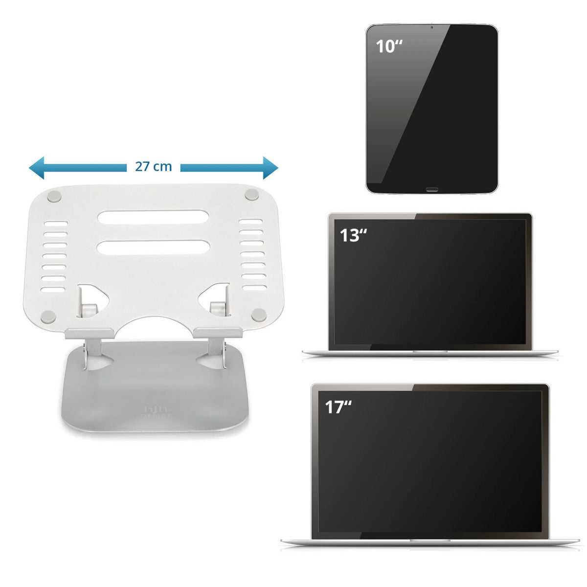 Underlägg för bärbar dator LAPTOP STAND i silver med en bredd på 27 cm för enheter från 10 till 17 tum från hjh OFFICE