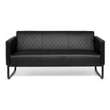 Svart loungesoffa ARUBA BLACK med rutstygning och metallstomme från hjh OFFICE – 360-gradersvy (framifrån 0°)