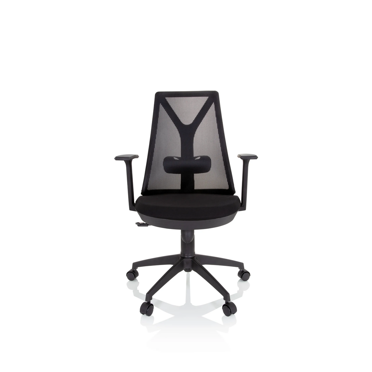 Svart Home Office kontorsstol FALUN BASIC med nätrygg och femhjulig fotkorsbas från hjh OFFICE – 360-gradersvy (framifrån 0°)