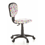 Snurrstol för barn KIDDY TOP med färgglatt hjärt- och blommönster samt femhjulig fotkorsbas från hjh OFFICE – 360-gradersvy (snett framifrån 60°)