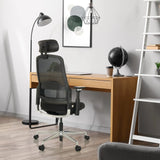 Svart Professionell kontorsstol TERARO AX med nätryggstöd och nackstöd framför ett skrivbord från hjh OFFICE