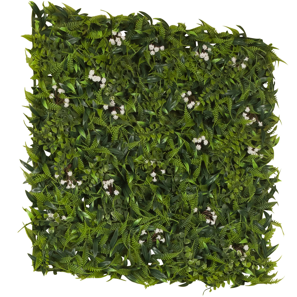 Grön Växtmatta MORE GREEN I med ormbunksblad och små vita blommor från hjh OFFICE – 360-gradersvy (snett bakifrån 120°)