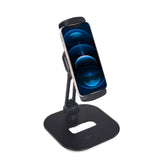 Svart Hållare för mobiltelefon & surfplatta FLEXMOBI IV med fot och hållarklämma från hjh OFFICE – 360-gradersvy (snett framifrån 60°)