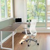 Hörnskrivbord WORKSPACE BASIC I i valnöt och vitt med vitt underrede från hjh OFFICE