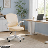 Beige Naluro Home Office kontorsstol med vita armstöd och underrede i ett ljust rum från hjh OFFICE (AI-genererad bild)