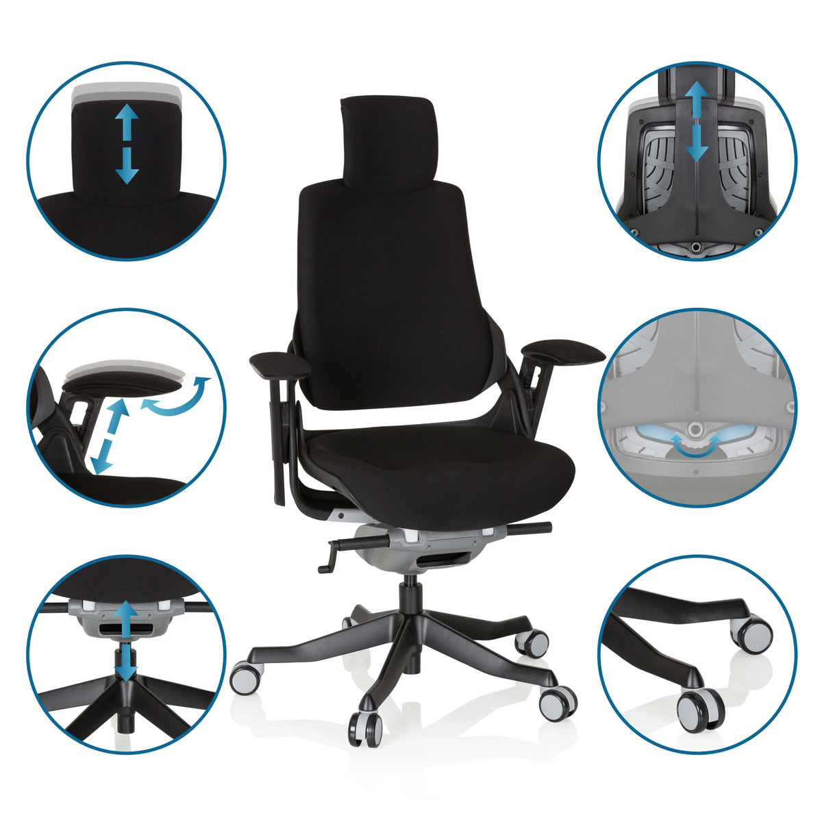 Svart Professionell kontorsstol SPEKTRE BLACK med olika inställningsmöjligheter från hjh OFFICE