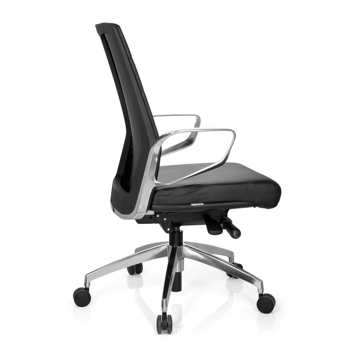 Svart Professionell kontorsstol PROVIDER med quiltad vaddering och femhjulig stjärnfot från hjh OFFICE – 360-gradersvy (sidoprofil 100°)