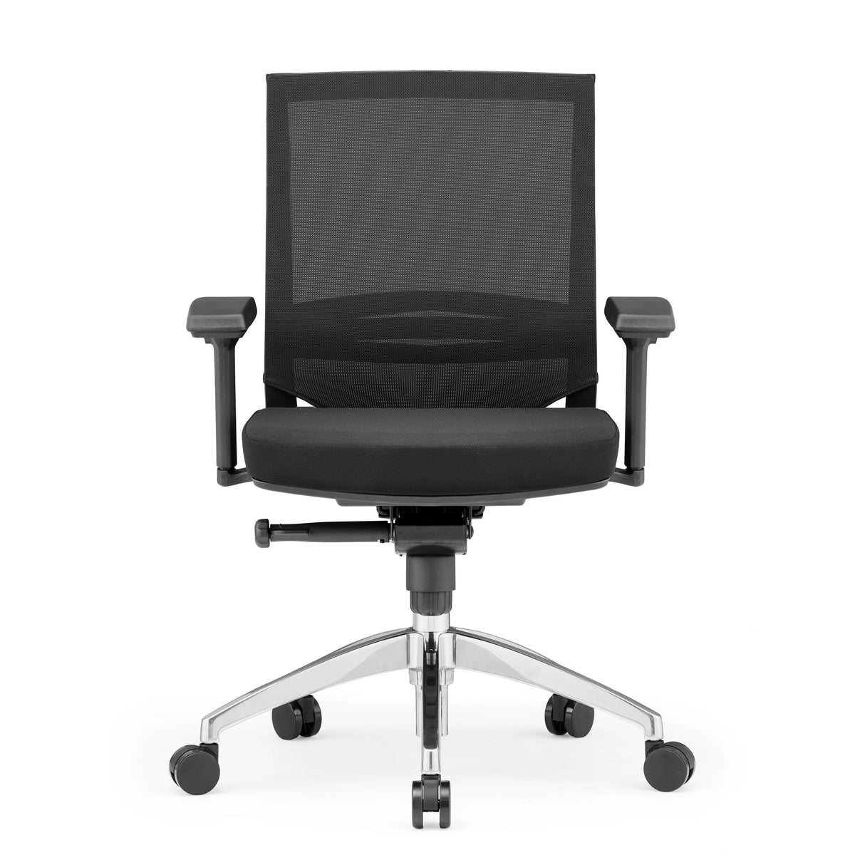 Svart Professionell kontorsstol PORTO PRO med nätrygg och femstjärnig fotkorsbas med hjul från hjh OFFICE – 360-gradersvy (framifrån 0°)
