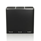 Svart papperskorg Clean 9 med tre fack, silverfärgade lock och fotpedaler från hjh OFFICE – 360-gradersvy (framifrån 0°)