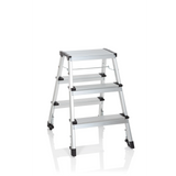 Silverfärgad fällbar stege SOLID IV i aluminium med tre steg från hjh OFFICE – 360-gradersvy (framifrån 20°)
