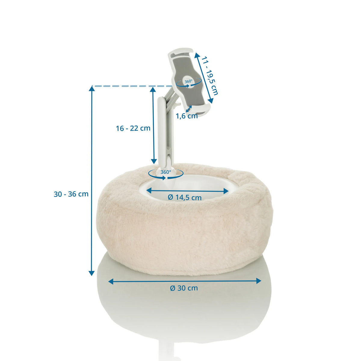 Måttskiss av Hållare för mobiltelefon & surfplatta COMFILAP II med en ytterdiameter på 30 cm från hjh OFFICE
