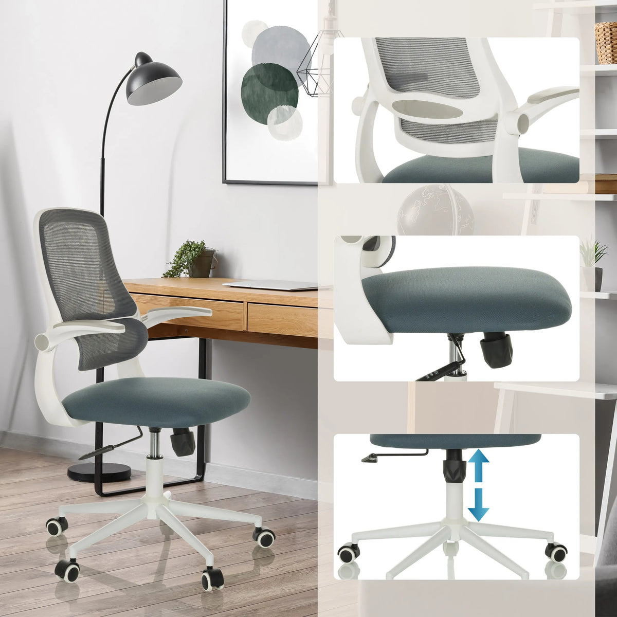 Home Office kontorsstol MIKO W ECO i grått med nätrygg, justerbar sitthöjd och hjul från hjh OFFICE